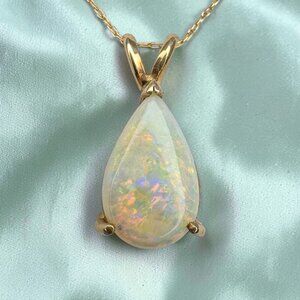 VINTAGE- 14K Gold -Natural Opal Necklace -20"- Boulder Opal -Solitaire -2 Carat